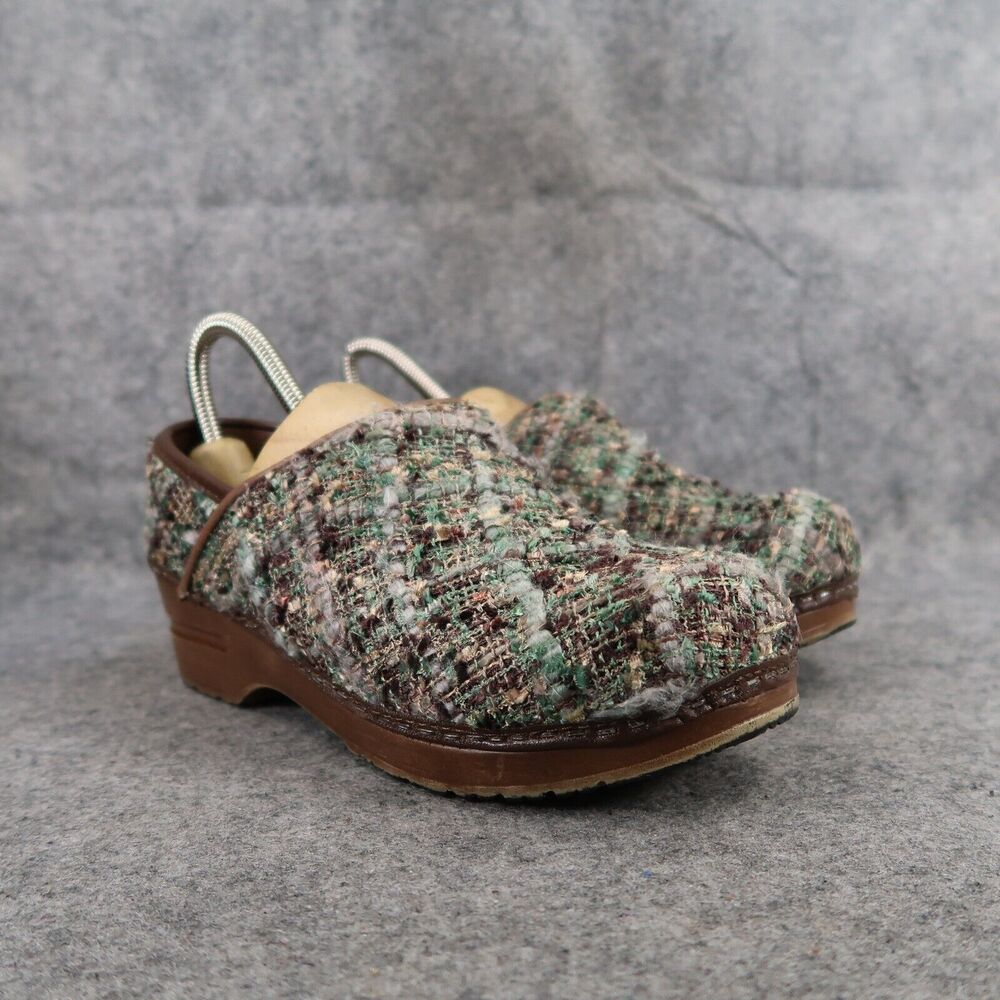 Sanita Shoes Womens 37 Clog Slip On Danish Woven Textile Brown Teal Comfort Walk